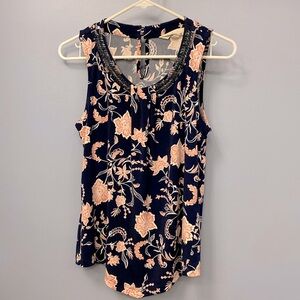 Magnolia Grace from Stitch Fix. Beautiful navy & pink floral sleeveless blouse.